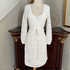 DVF Joyce open knit wrap dress w slip ivory Small